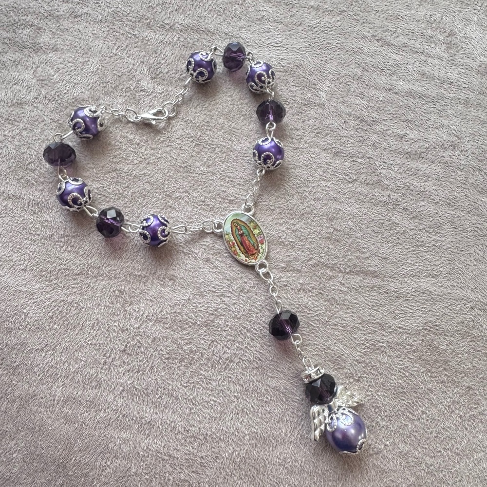 Elegant Purple and Silver Women's Rosary Braclet